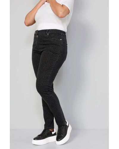 MIAMODA Röhrenjeans Jeans Slim Fit Animalprint 5-Pocket - Schwarz