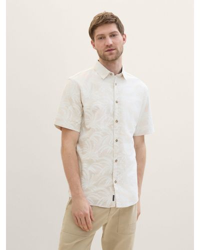 Tom Tailor Langarmhemd Kurzarmhemd mit Print - Weiß