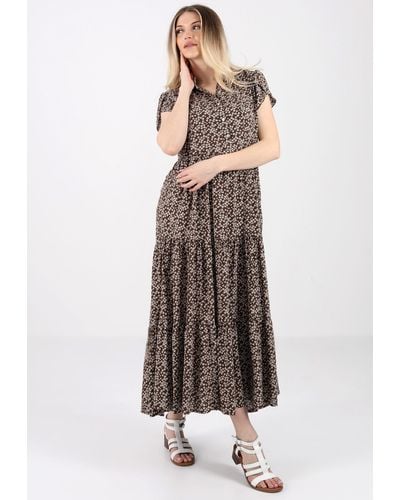 YC Fashion & Style Sommerkleid -Maxikleid aus Reiner Viskose – Sommerliche Eleganz Alloverdruck - Braun