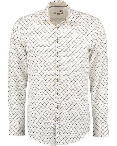 OS-Trachten Trachtenhemd Kedase Langarmhemd mit Allover-Druck - Weiß