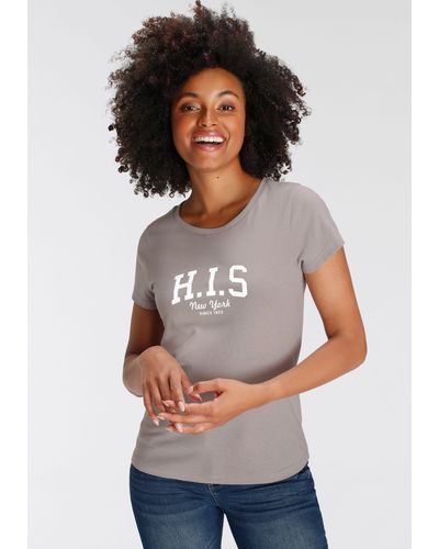 H.i.s. T-Shirt mit Logo-Print vorne - Grau