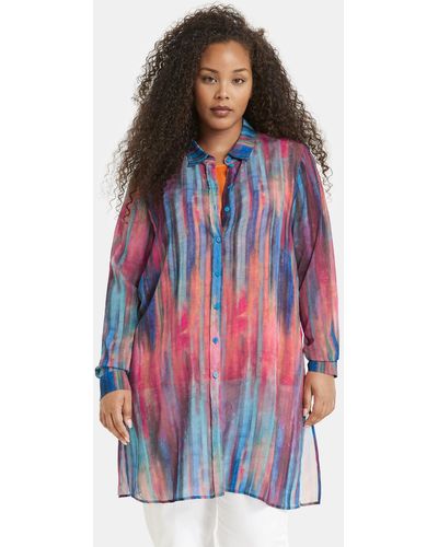 Samoon Langarmbluse Longbluse aus Chiffon - Weiß