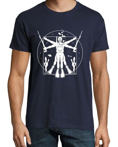 Youth Designz Print- Da Vinci Taucher T-Shirt mit lustigen Logo - Blau