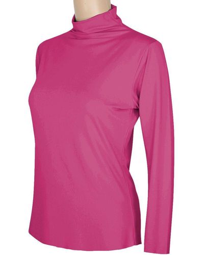 dy_mode Rollkragenshirt Leichter Rollkragen Langarmshirt Rolli Shirt Oberteil Basic in Unifarbe - Pink
