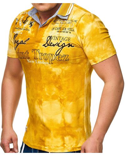L.gonline Poloshirt Polo Royal Design, Washed Shirt, Kurzarm shirt - Gelb