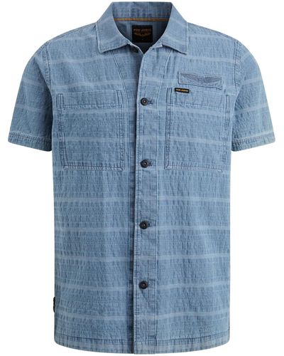 PME LEGEND T- Short Sleeve Shirt Chambray Dobby - Blau
