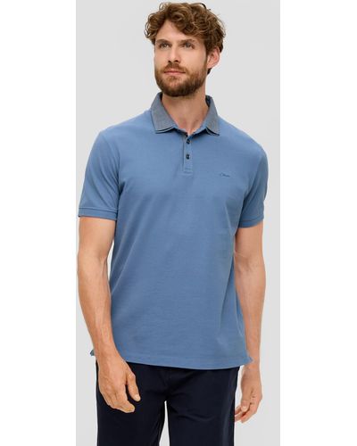 S.oliver Kurzarmshirt Poloshirt aus Baumwolle mit - Blau