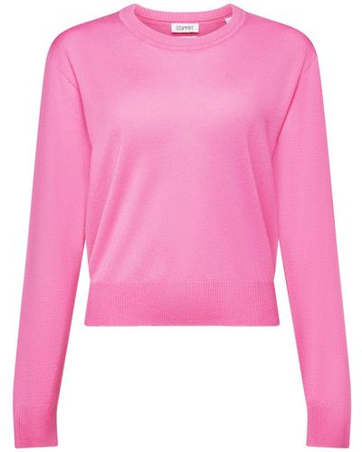 Esprit Rundhalspullover Kaschmirpullover mit Rundhalsausschnitt - Pink