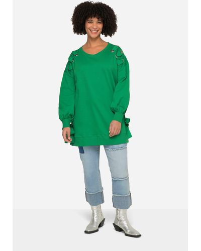 Angel of Style Sweatshirt Sweater Zierösen mit Bindeband Rundhals Langarm - Grün