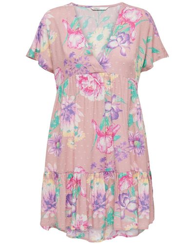 ONLY Sommerkleid PARIS (1-tlg) Drapiert/gerafft, Volant, Wickel-Design - Pink