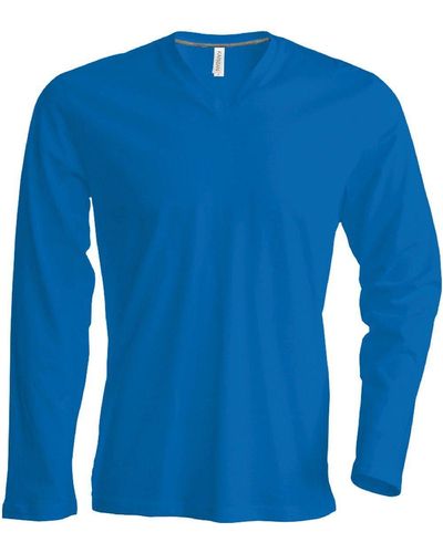 Kariban Rundhalsshirt K358 V-Neck T-Shirt langarm enzymgewaschen - Blau