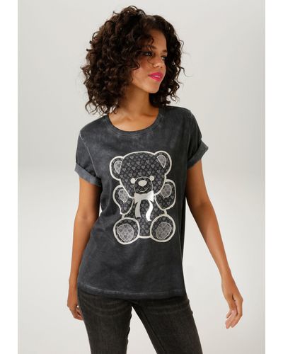 Aniston CASUAL T-Shirt mit Folienprint verzierter Bärchen-Frondruck - Mehrfarbig
