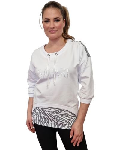 Gio Milano Sweatshirt "Safari" mit Tunnelzug im Kragen und 3/4 Ärmel - Weiß