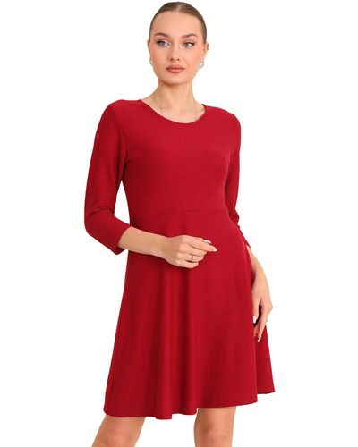 Bongual Midikleid A-Linien- Casual Kleid mit Rippstruktur - Rot