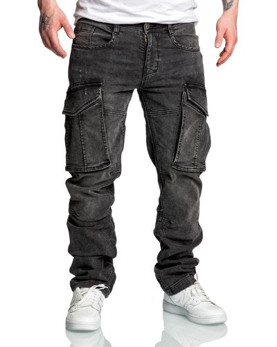 Amaci&Sons Cargojeans LINNDALE im Look Sweathose in Stretch Denim Jeans - Schwarz