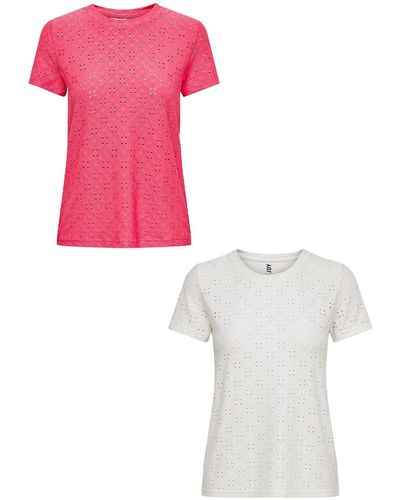 Jacqueline De Yong 2er-Set Kurzarm Rundhals T-Shirt (2-tlg) 7157 in Weiß-Rot - Pink