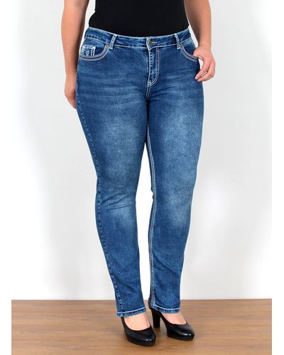ESRA Straight-Jeans FG11 Straight Fit Jeans High Waist Hose - Blau