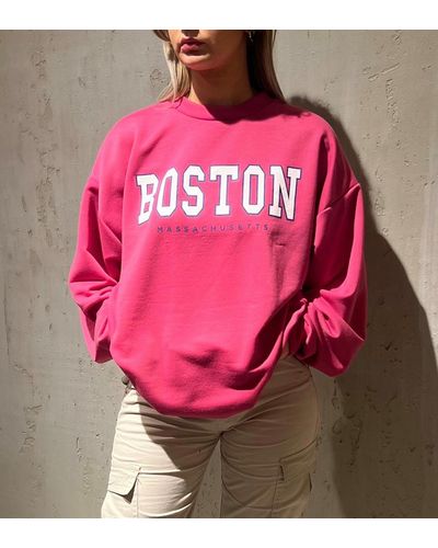 Worldclassca Oversized Sweatshirt College BOSTON Sweater PulloveR - Pink
