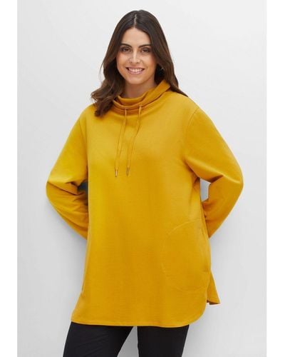 Sheego Sweatshirt Große Größen mit hohem Kragen und Tunnelzug - Gelb