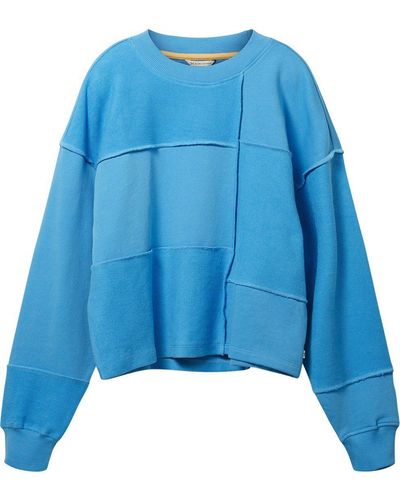 Tom Tailor Sweatshirt CROPPED PATCHWORK aus Baumwolle - Blau