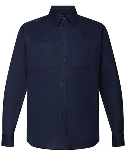 Edc By Esprit Langarmhemd Hemd aus Baumwollflanell - Blau