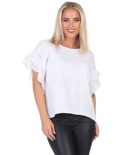 Mississhop Kurzarmshirt Charmantes Volant-Ärmel-Shirt – 100% Baumwolle M. 389 - Weiß