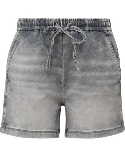 QS Shorts Jeans-Short / Regular Fit / Mid Rise / Wide leg Label-Patch - Grau