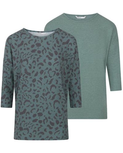 ONLY T- Top ONGLAMOUR Regular Fit / Ärmel (2-tlg) Basic 3/4 Arm Shirt mit Rundhalsausschnitt - Grün
