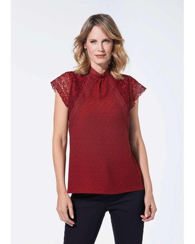 Cable & Gauge T-Shirt Elegantes Spitzenshirt - Rot