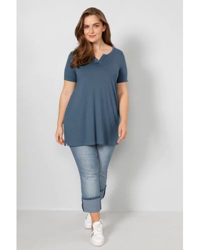 Janet & Joyce Rundhalsshirt Shirt mit seitlichen Schlitzen am Saum - Blau