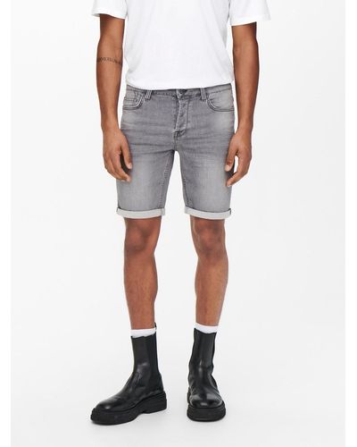 Only & Sons Jeansshorts Denim Capri Jeans Shorts 3/4 Bermuda Pants ONSPLY 5019 in Grau