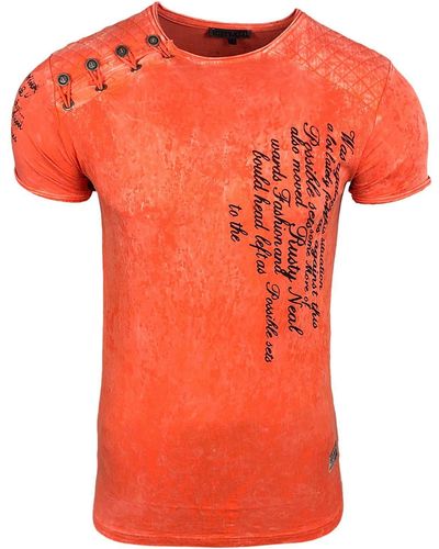 Rusty Neal T-Shirt mit coolem Allover-Print - Orange