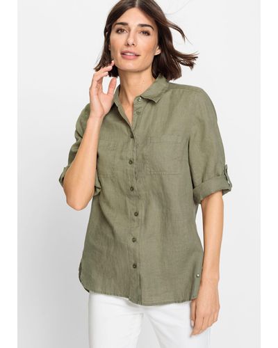 Olsen Klassische Bluse aus Leinen - Grün