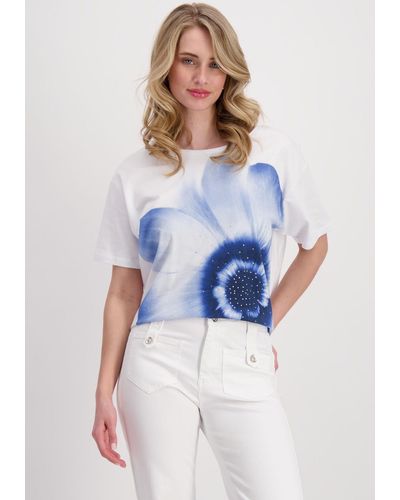 Monari T-Shirt mit Blumen Print und Strass - Weiß