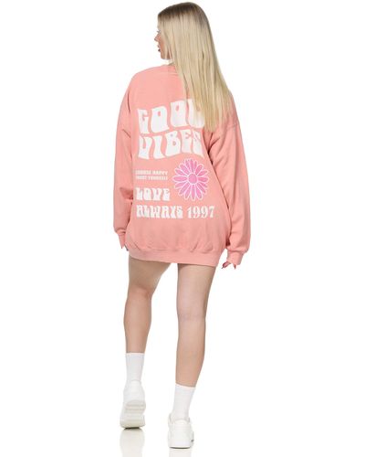 Worldclassca Longsweatshirt Oversized Sweatshirt GOOD VIBES Print Langarm Pullover - Pink