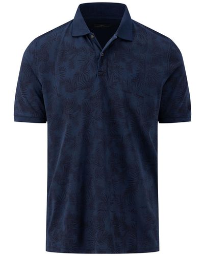Fynch-Hatton Poloshirt Polo Jersey AOP, Washed - Blau