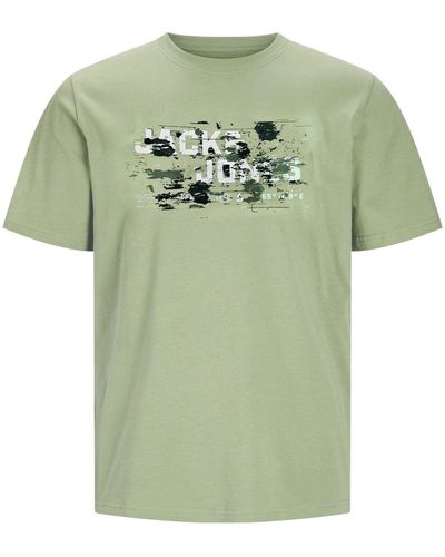 Jack & Jones Print-Shirt Outdoor Logo Tee SS Crew Neck mit großem Markenprint - Grün