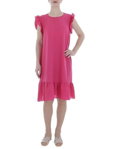 Ital-Design Sommerkleid Freizeit (86164360) Rüschen Kreppoptik/gesmokt Minikleid in Pink