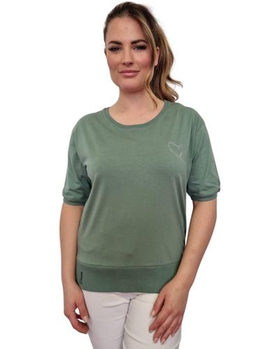 Gio Milano T-Shirt G26-1100 seitliche Schlitze, Strassapplikation als Logo - Grün