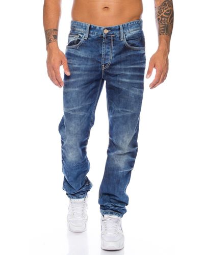 Cipo & Baxx Regular-fit- Jeans Hose im dezentem Design dezente Kontrastnähte - Blau