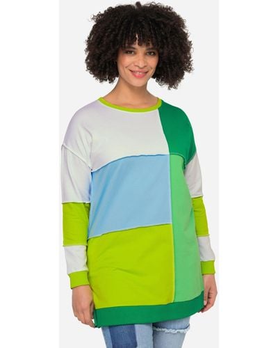 Angel of Style Sweatshirt Sweater Colorblocking-Druck Rundhals Langarm - Grün