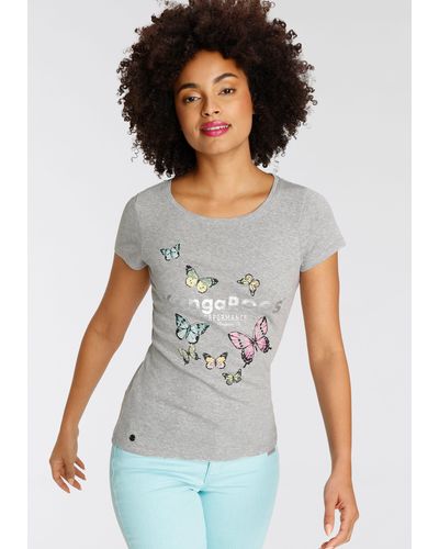 Kangaroos T-Shirt mit filigranem Logodruck & Schmetterlingen - Grau