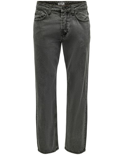 Only & Sons & Stoffhose Edge Loose Fit Jeans mit Waschung 22022800 Freizeit-Hose Schwarz - Grau