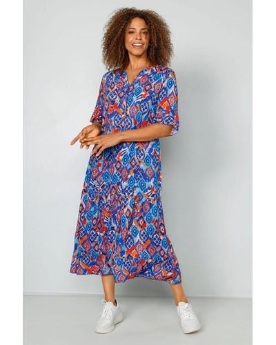 MIAMODA Sommerkleid Kleid Alloverdruck langer Halbarm - Blau