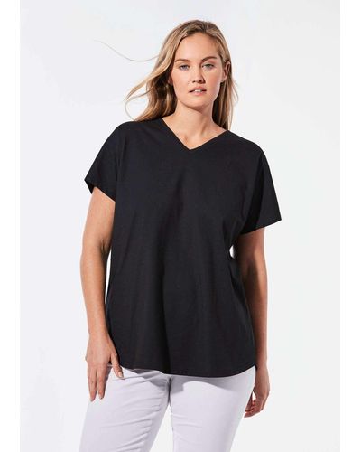 Goldner T- Shirt mit V-Ausschnitt (CURVY) - Schwarz