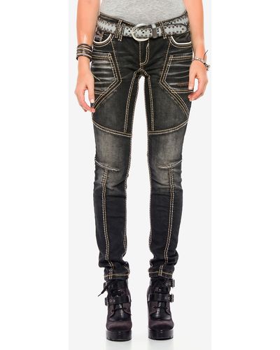 Cipo & Baxx Slim--Jeans mit extravagantem Nahtdesign in Straight Fit - Schwarz