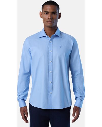 North Sails Longsleeve Fleckenabweisendes Baumwollhemd mit klassischem Design - Blau