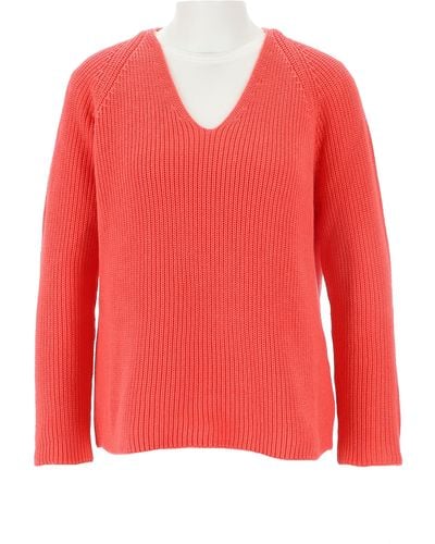 halsüberkopf Accessoires Unifarbener Pullover mit V-Ausschnitt, reine Baumwolle - Rot
