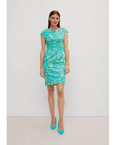 Comma, Minikleid Kleid aus Baumwollsatin Ziernaht - Blau