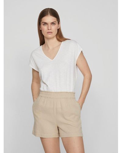 Vila T- Legere Shirt Bluse mit Spitzen Details V-Ausschnitt 7564 in Weiß - Natur